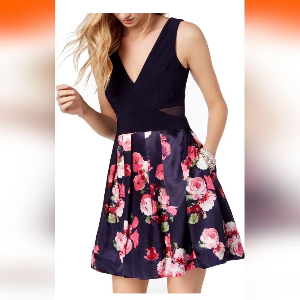 Women's Solid Navy and Floral Dress